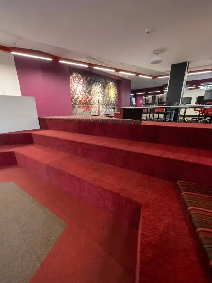 Completed Bell Carpets tiered lecture theatre carpet installation