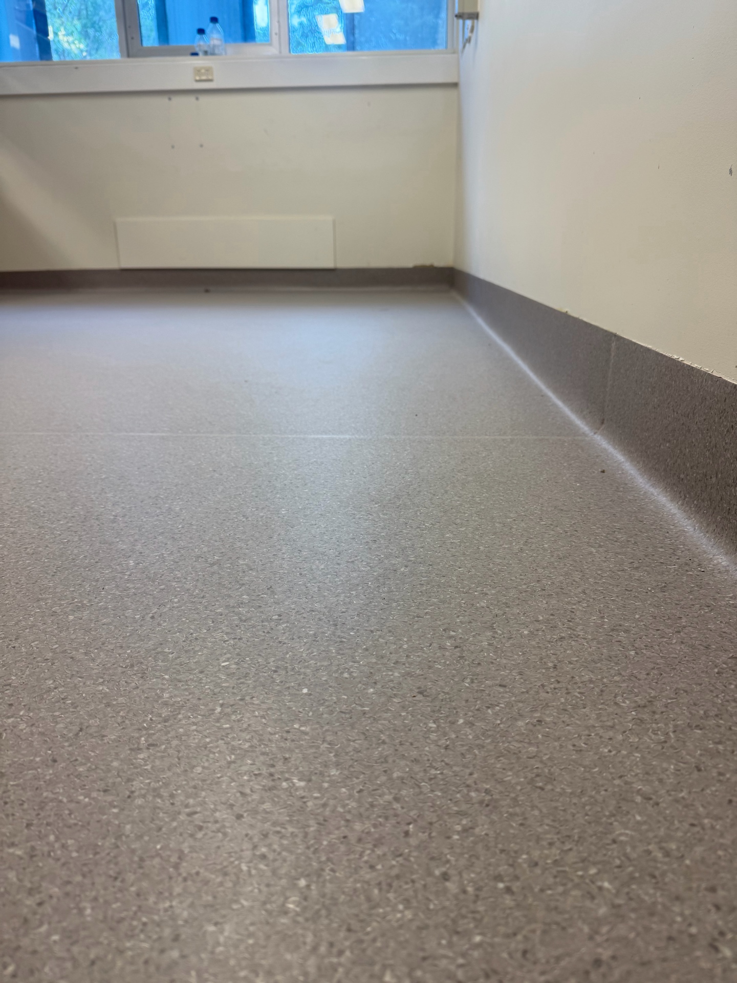 Commercial sheet vinyl with coved skirting detail