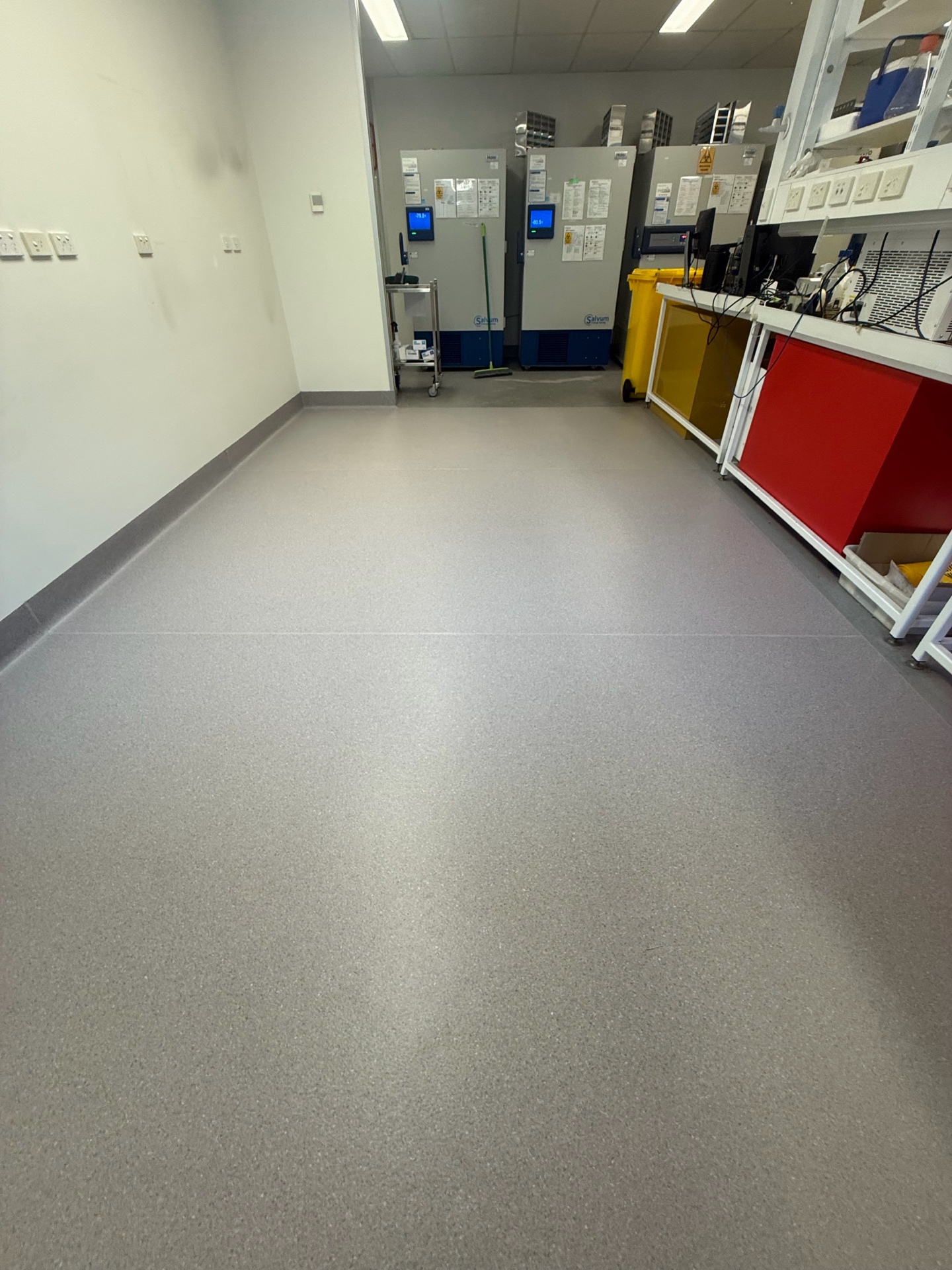 Completed commercial sheet vinyl installation in a health setting